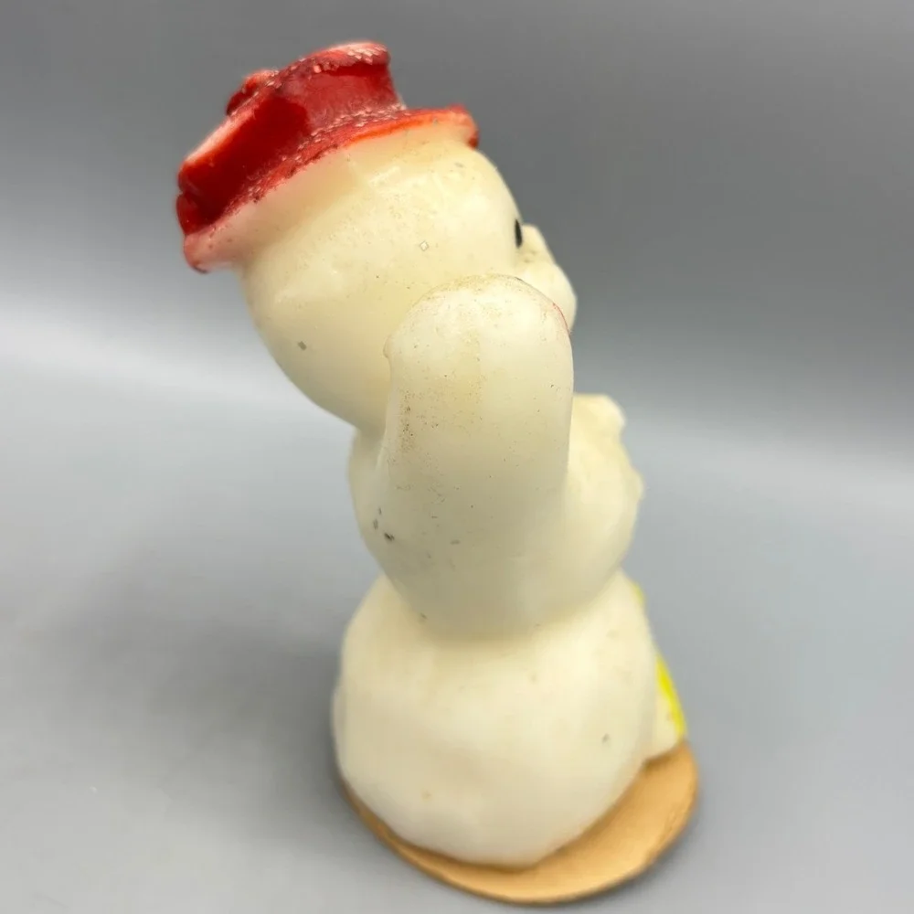 Vintage Gurley Candle Co Snowman Christmas Candle Red Glitter‎ Hat Waving Broom